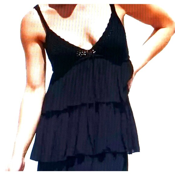 NWT Zara Blk Sundress Crochet Top Tiered Ruffled Hem Sz M - Picture 1 of 12